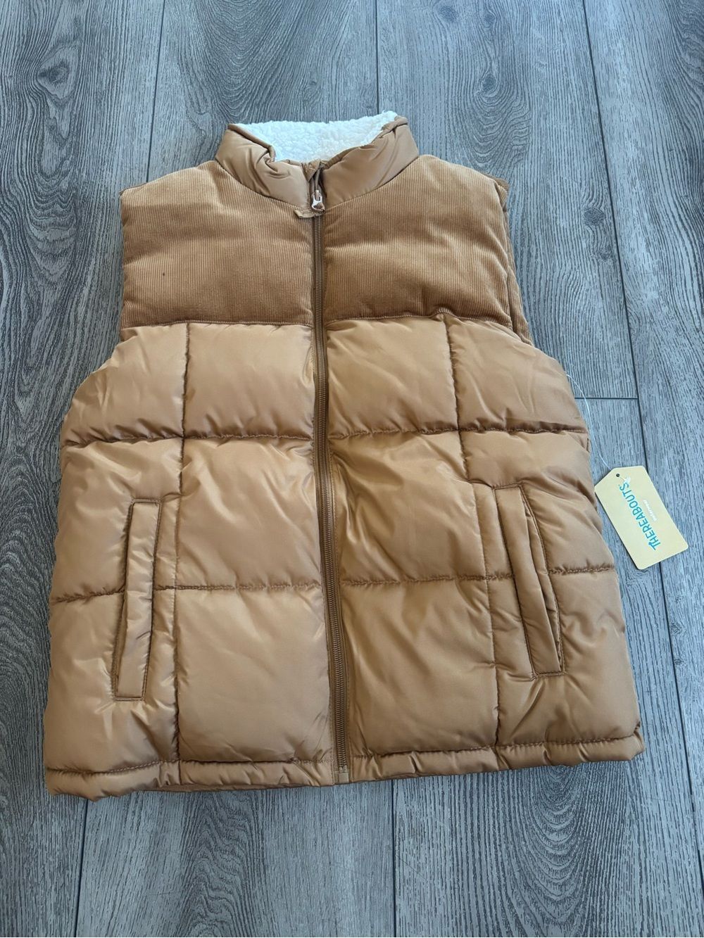 Thereabouts Kids Tan Puffer Vest - Cozy Sherpa Lining